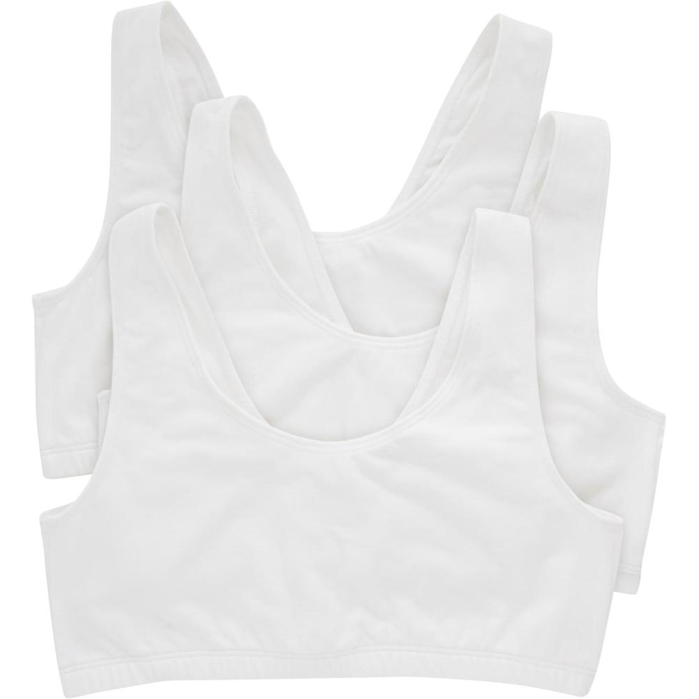 imageHanes Womens Pack Cotton Scoopneck Bralette LowImpact Sports Bra 3PackWhiteWhiteWhite
