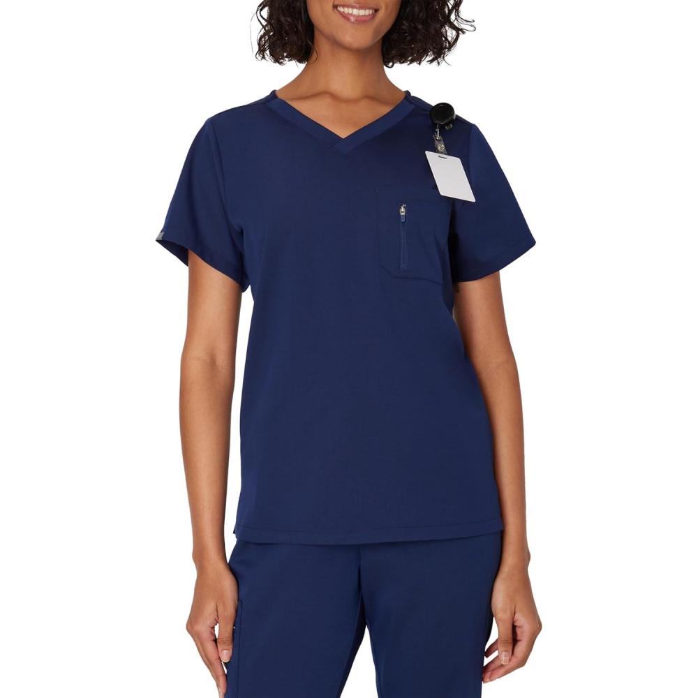 imageHanes Womens Scrub Top Comfort Fit 1Pocket Healthcare Top for Women MoistureWicking Medical ScrubsAthletic Navy