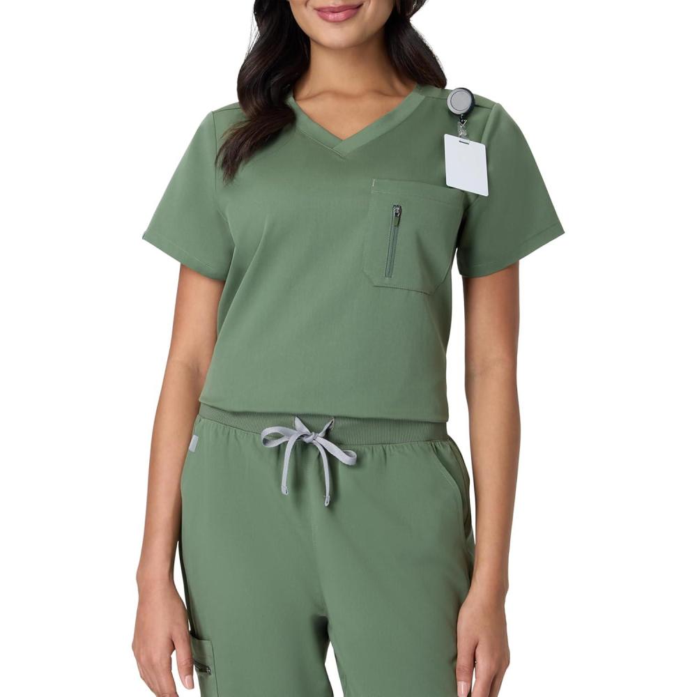 imageHanes Womens Scrub Top Comfort Fit 1Pocket Healthcare Top for Women MoistureWicking Medical ScrubsGreen Moss