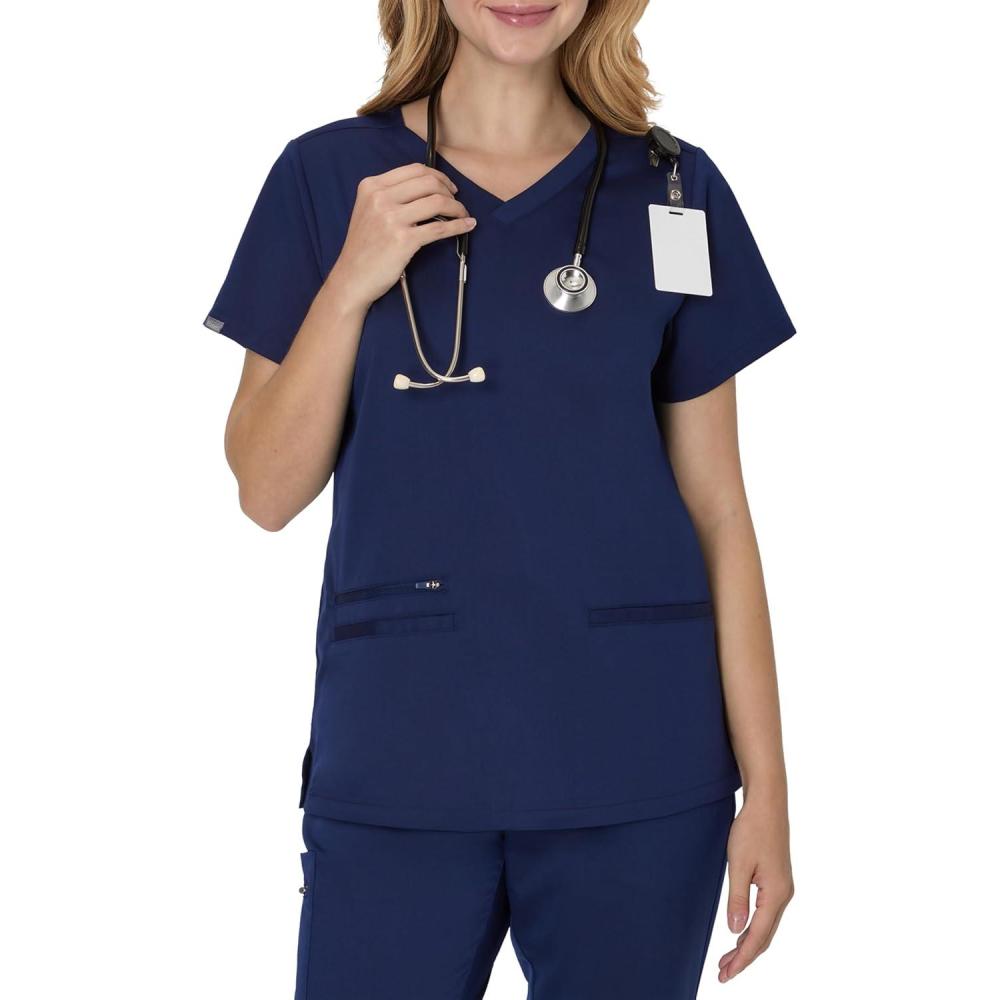 imageHanes Womens Scrub Top Comfort Fit 3Pocket Healthcare Top for Women MoistureWicking Medical Scrub ShirtAthletic Navy