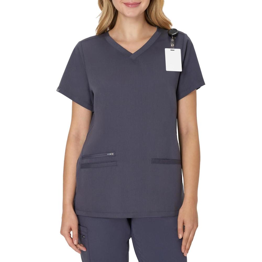 imageHanes Womens Scrub Top Comfort Fit 3Pocket Healthcare Top for Women MoistureWicking Medical Scrub ShirtPeppercorn Grey