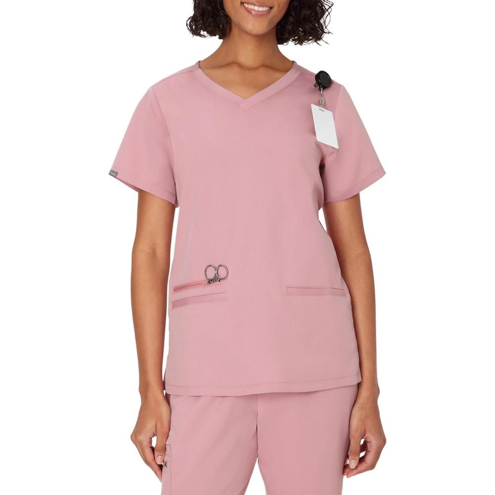 imageHanes Womens Scrub Top Comfort Fit 3Pocket Healthcare Top for Women MoistureWicking Medical Scrub ShirtPink Mauve