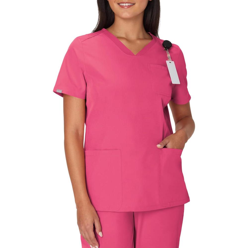 imageHanes Womens Scrubs Healthcare Top MoistureWicking Stretch Scrub Shirts Ribbed Back PanelFuchsia Pink