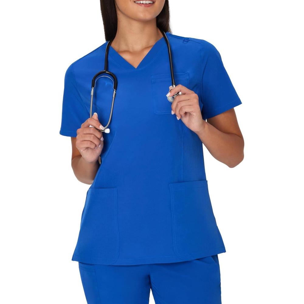 imageHanes Womens Scrubs Healthcare Top MoistureWicking Stretch Scrub Shirts Ribbed Back PanelRoyal Blue
