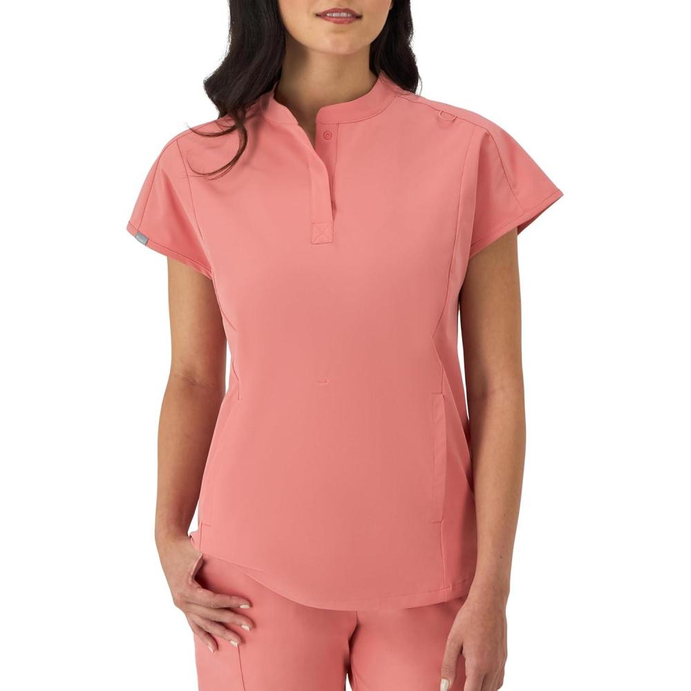imageHanes Womens Scrubs Healthcare Top with Mandarin Collar MoistureWicking Stretch Scrub ShirtRose Ranch Pink