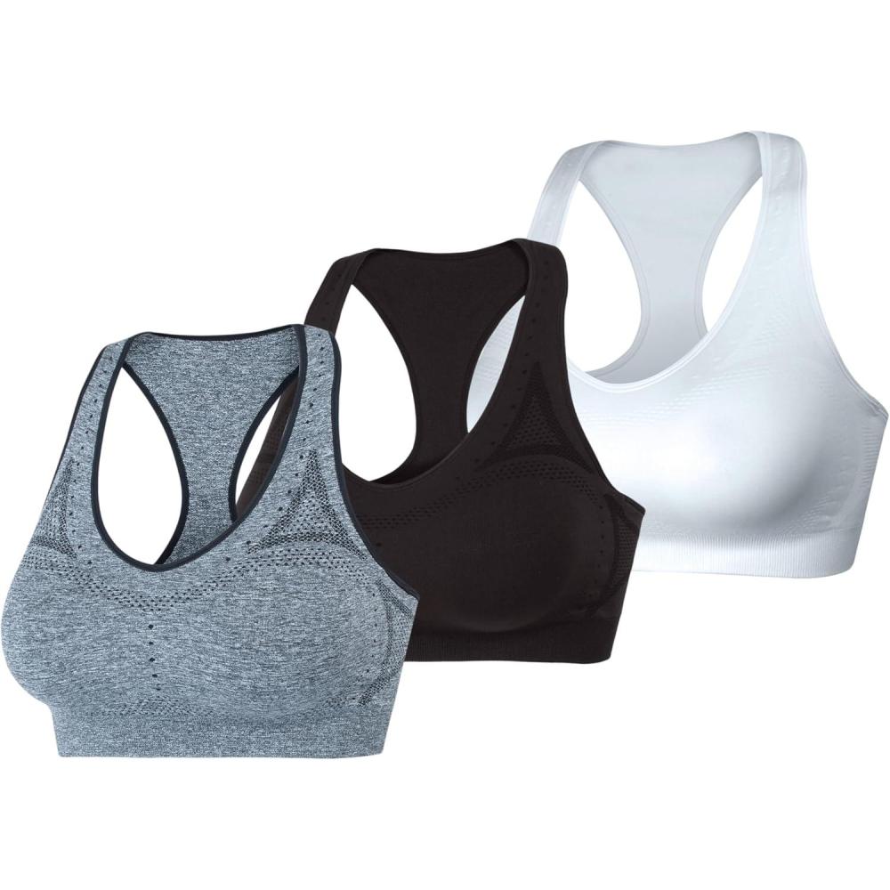 imageHanes Womens Seamless Racerback Sports BraBlackWhiteGray  3 Pack