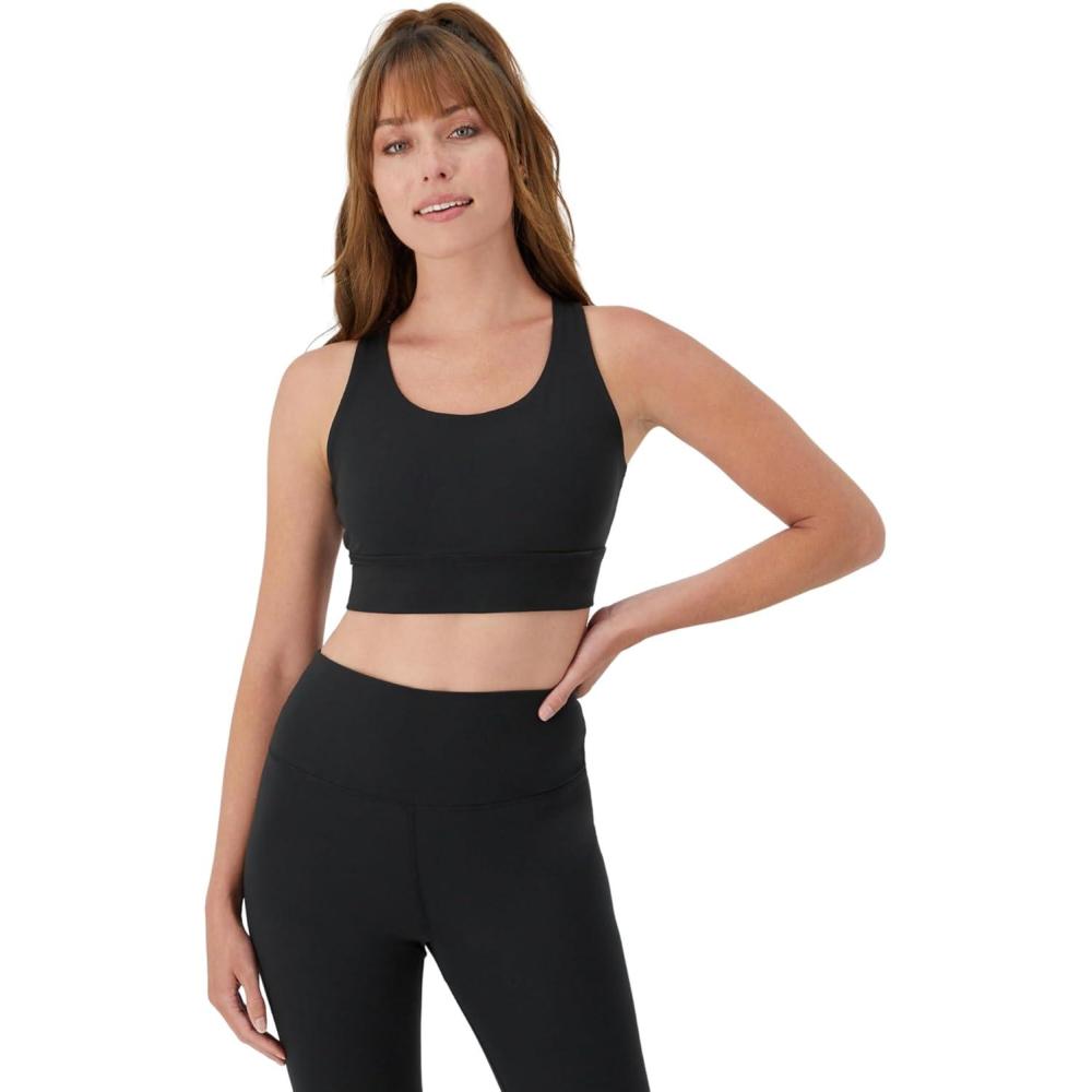 imageHanes Womens Sports Bra Moves Racerback Crop Top Yoga Bras for Women Stretch Sports Crop Top with Cutout WickingBlack