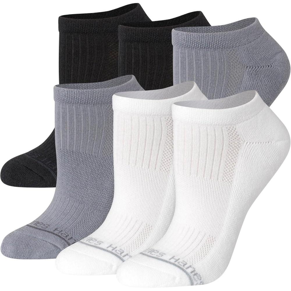 imageHanes Womens Supersoft Socks Stretch No Show and Mid Crew Socks 6pairsBlackGrayWhite