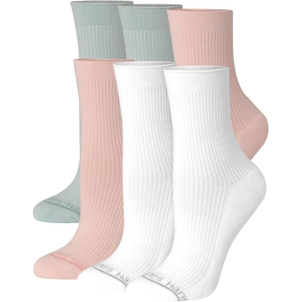imageHanes Womens Supersoft Socks Stretch No Show and Mid Crew Socks 6pairsPinkWhiteGray