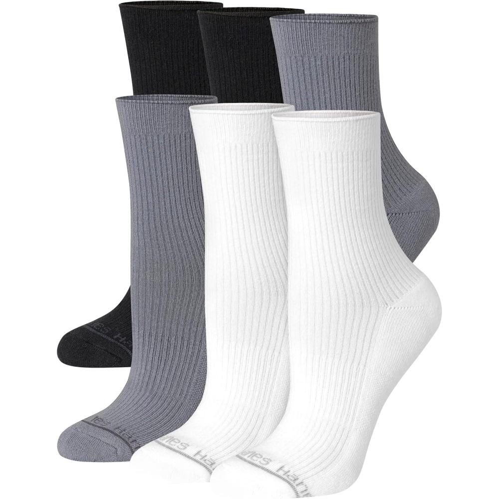 imageHanes Womens Supersoft Socks Stretch No Show and Mid Crew Socks 6pairsWhiteBlack