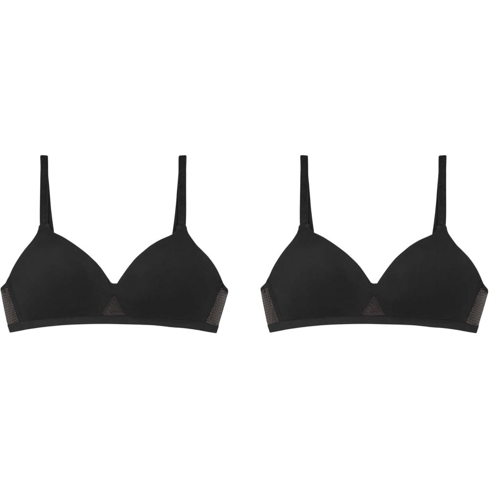 imageHanes Womens TShirt Bra Pack Oh So Light Wireless Bra for Women Convertible Straps 2PackBlackBlack