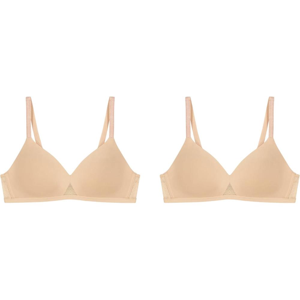 imageHanes Womens TShirt Bra Pack Oh So Light Wireless Bra for Women Convertible Straps 2PackNudeNude