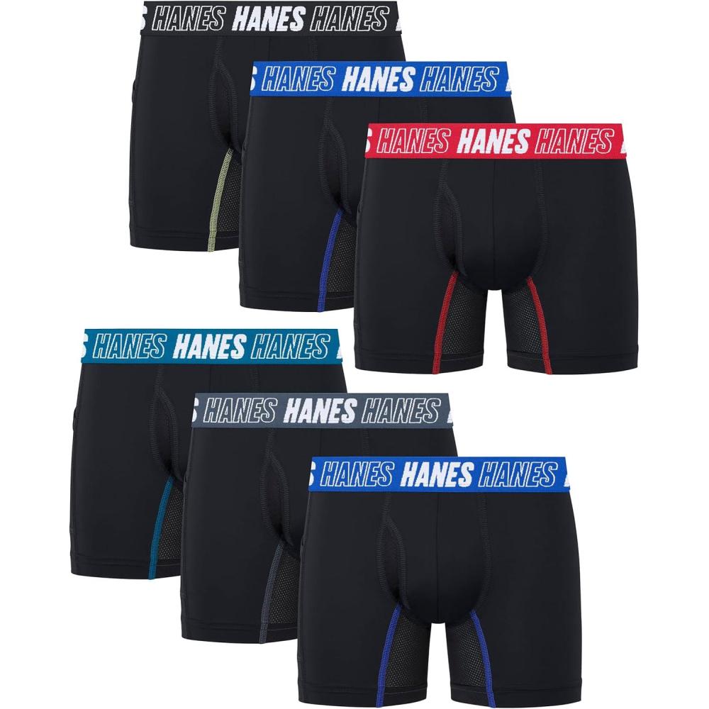 imageHanes boys Moves Underwear Antichafe Boxer Briefs for Boys 6packBlack Regular Leg