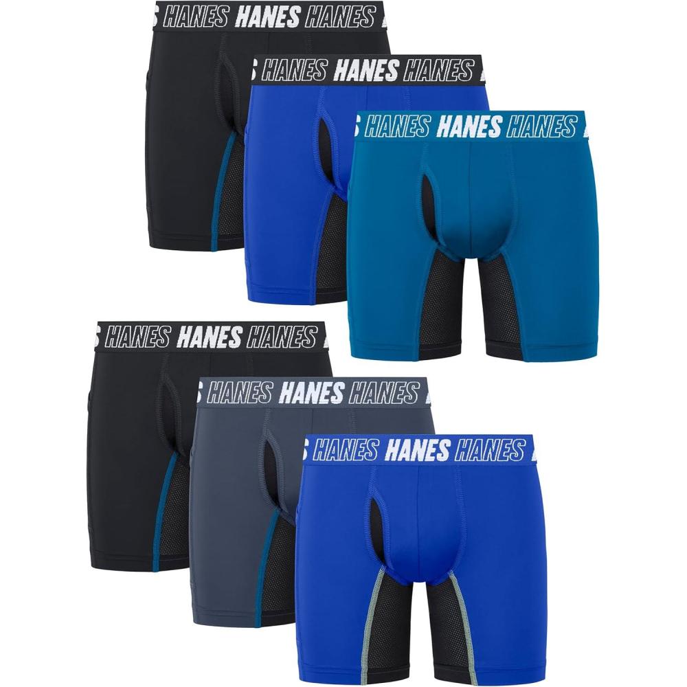 imageHanes boys Moves Underwear Antichafe Boxer Briefs for Boys 6packBlackBlue Long Leg