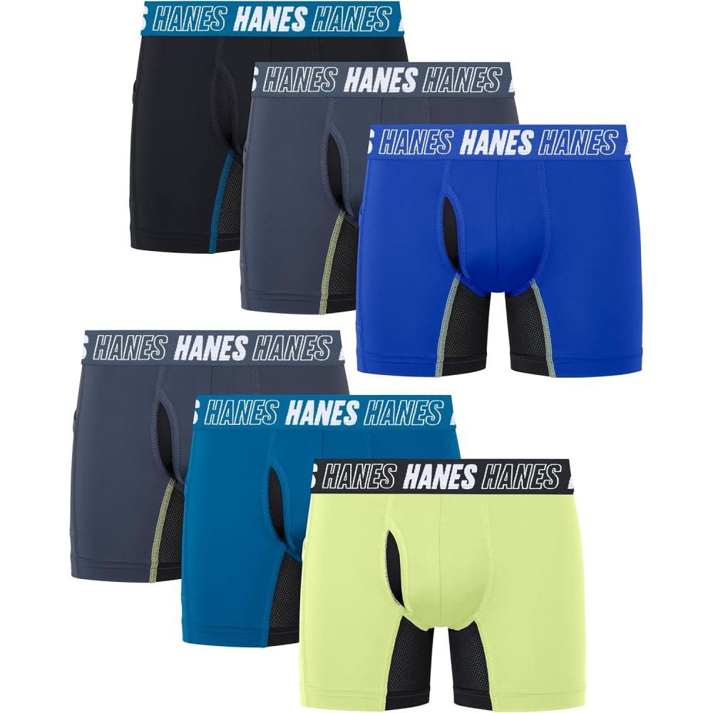 imageHanes boys Moves Underwear Antichafe Boxer Briefs for Boys 6packBlackBlueLime Regular Leg