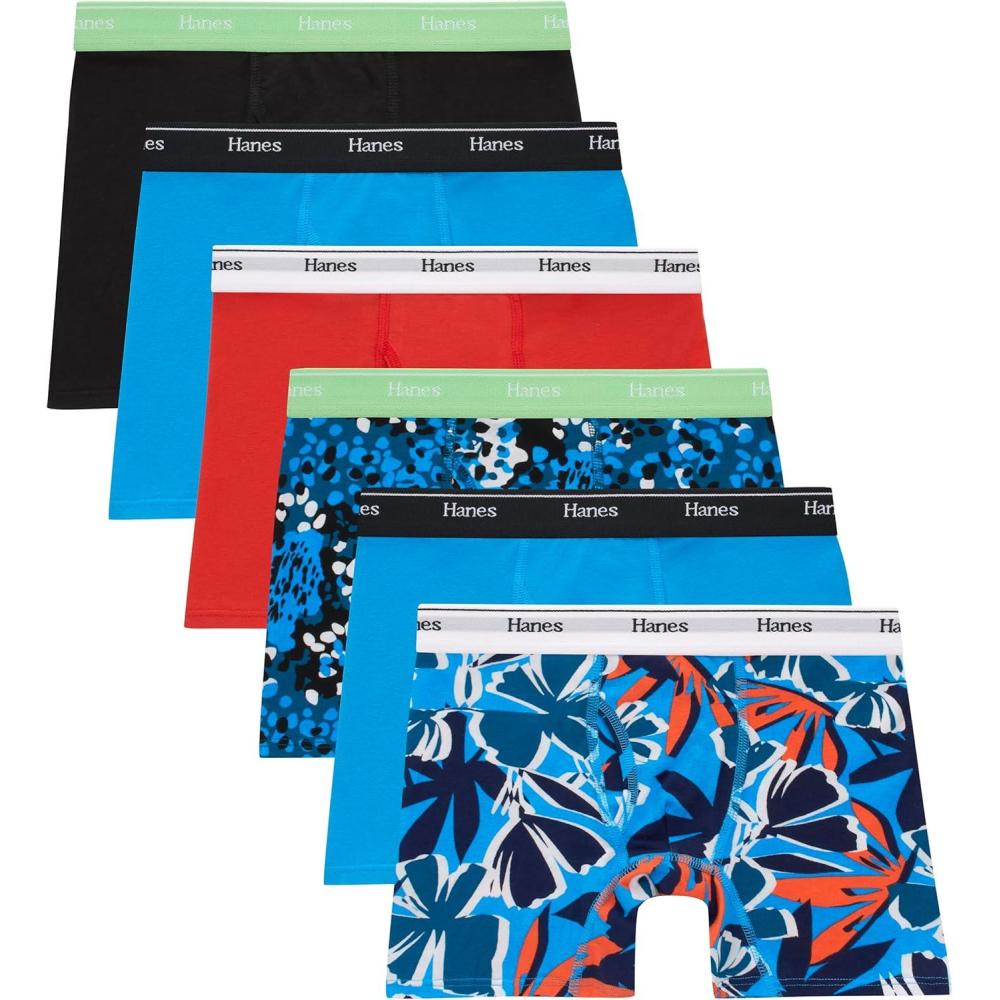 imageHanes boys Originals Boxer Briefs Stretch Cotton Underwear Assorted 6packBlackBlueOrange 6 Pack