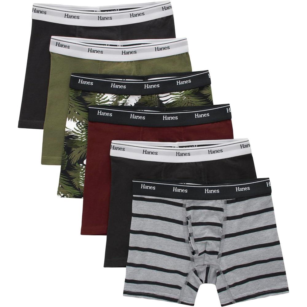 imageHanes boys Originals Boxer Briefs Stretch Cotton Underwear Assorted 6packBlackCargoOlive PalmMaroonStripe 6 Pack