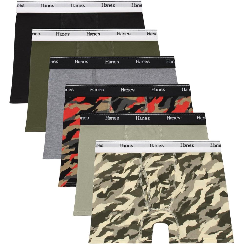 imageHanes boys Originals Boxer Briefs Stretch Cotton Underwear Assorted 6packOrangeTanGreen 6 Pack