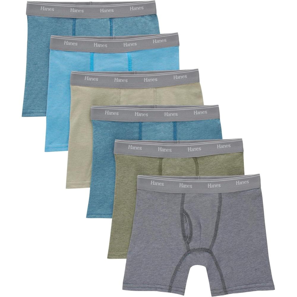 imageHanes boys Originals Boxer Briefs Stretch Cotton Underwear Assorted 6packTanBlue OasisCargo OliveGrey 6 Pack