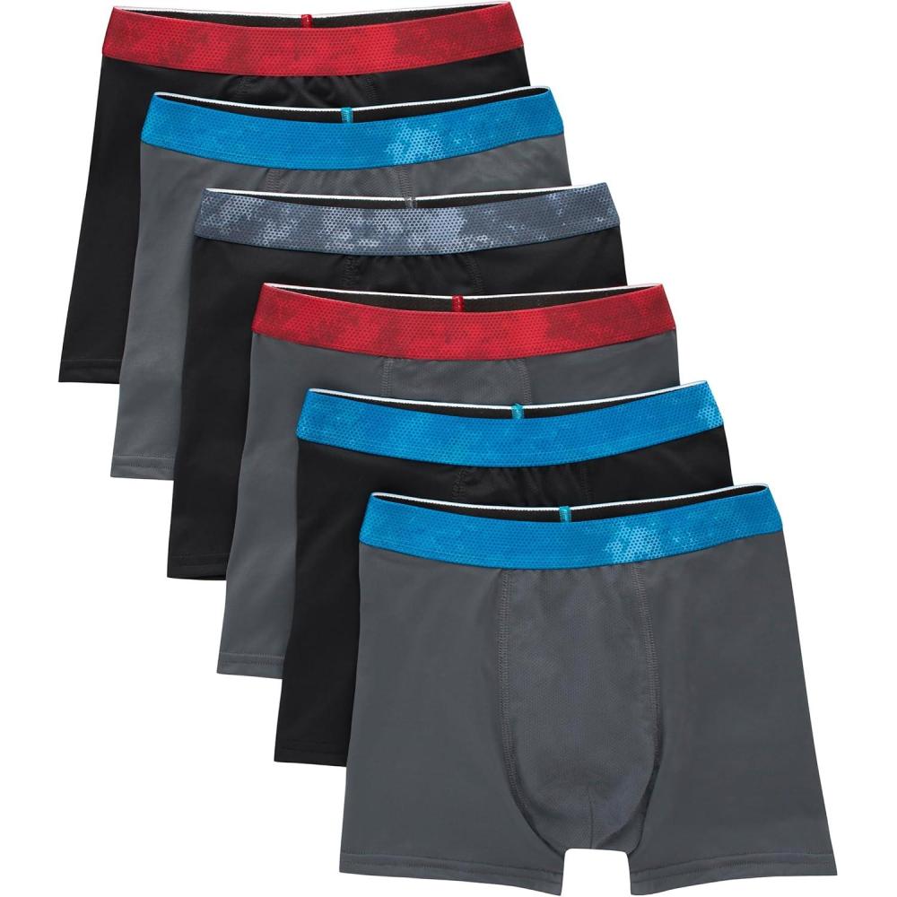 imageHanes boys Performance Tween Boxer Briefs Underwear Assorted Prints ampamp Solids 6packBlackGrey 6 Pack