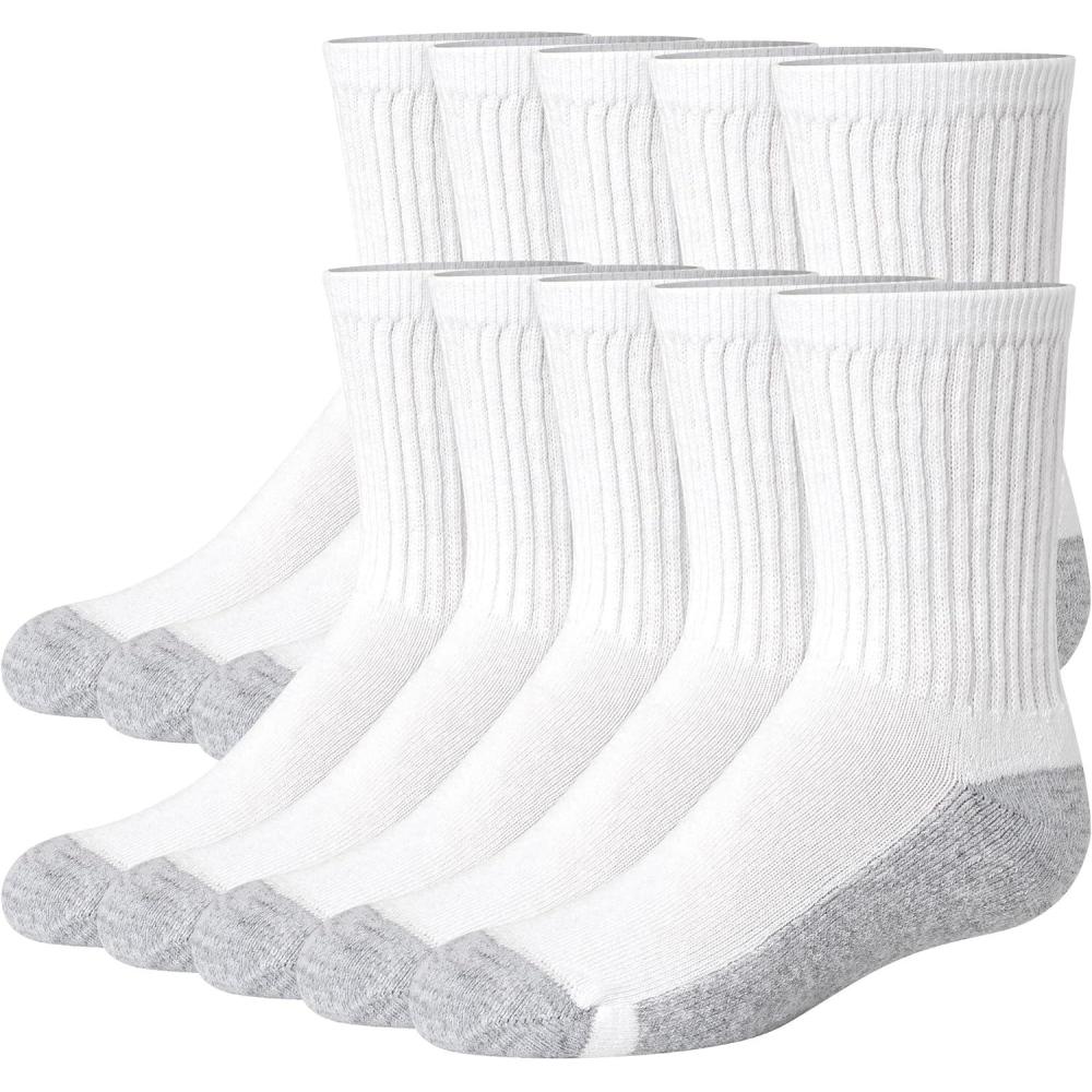 imageHanes boys Uniform Crew Socks Moisturewicking Socks Cushioned Foot Bottoms 10pairsWhite  12 Pack