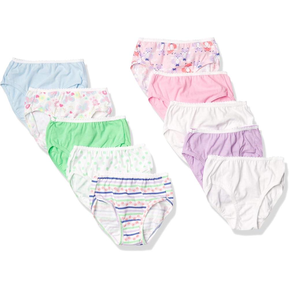 imageHanes girls And Toddler Underwear Cotton Knit Tagless Brief Hipster and Bikini Panties Multipack Colors May VaryBriefs Assorted 2 10 Pack