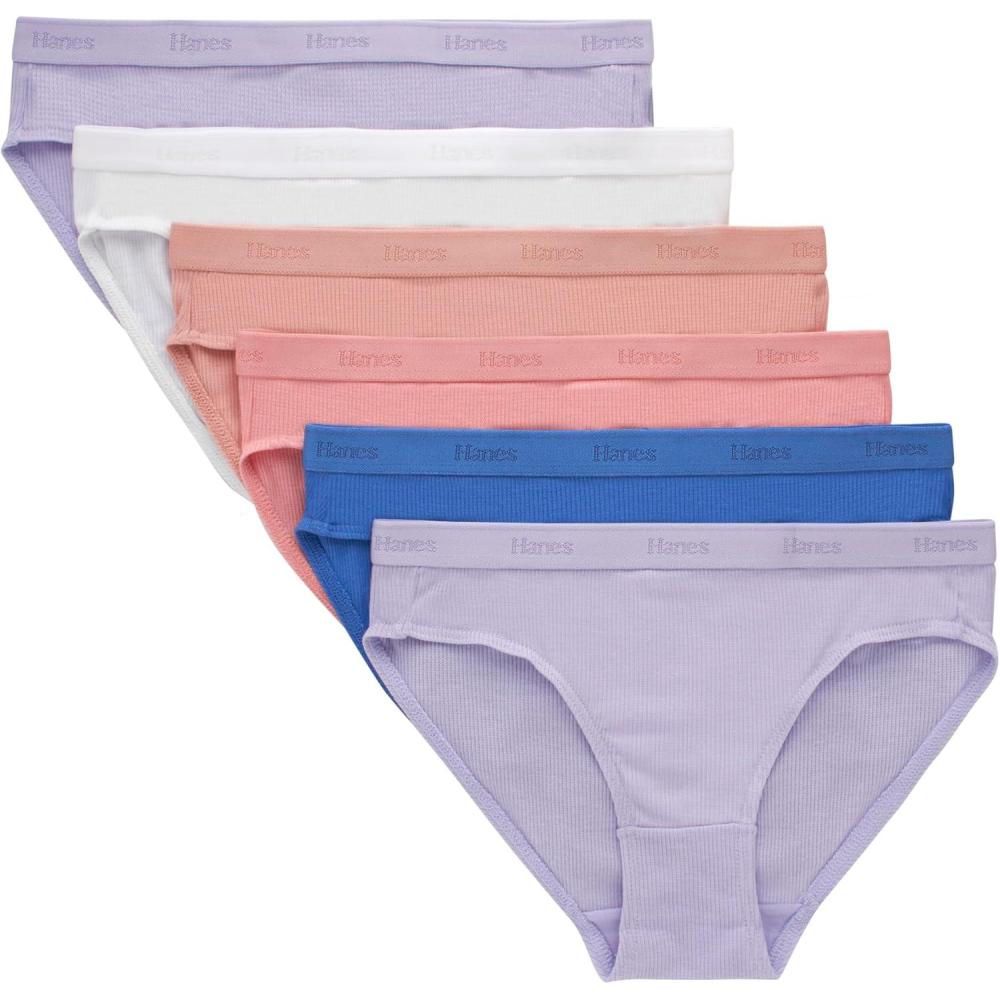 imageHanes girls Originals Supersoft Bikini Underwear Modal Rib Panties for Girls 6packBikini PurpleWhitePeach 6pack