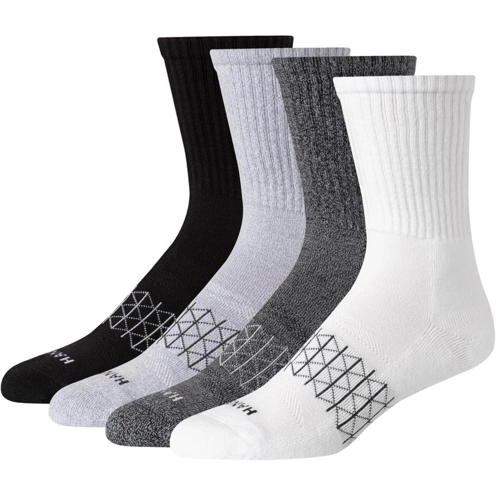 imageHanes mens Absolute Active Cushioned Crew Socks Moisture Wicking Socks Seamless Toe 4packBlack Gray White