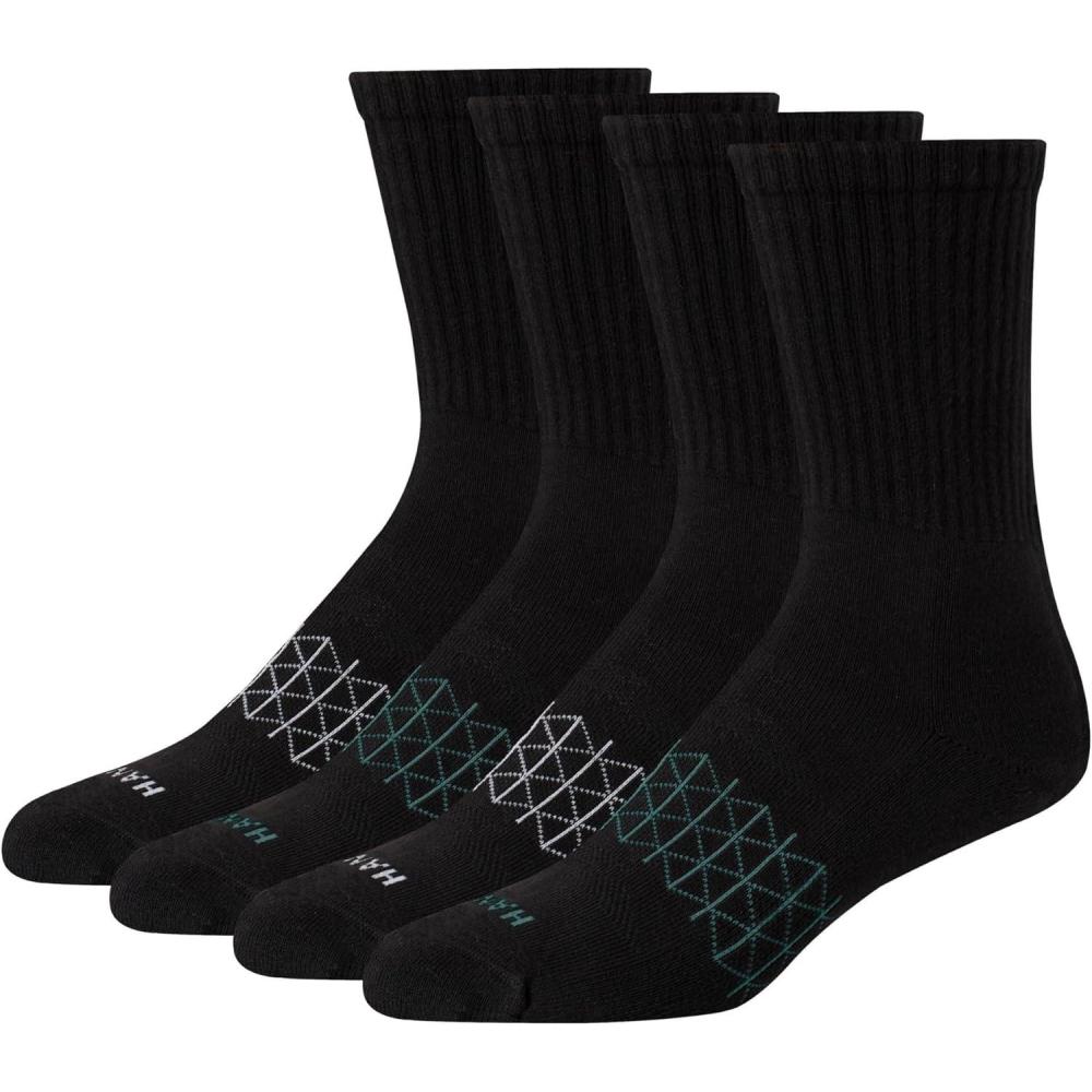 imageHanes mens Absolute Active Cushioned Crew Socks Moisture Wicking Socks Seamless Toe 4packBlack