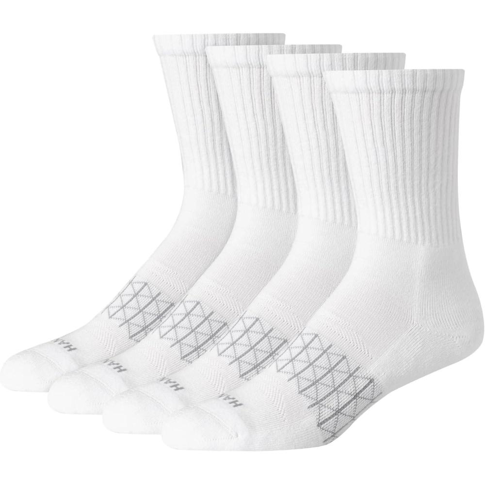 imageHanes mens Absolute Active Cushioned Crew Socks Moisture Wicking Socks Seamless Toe 4packWhite