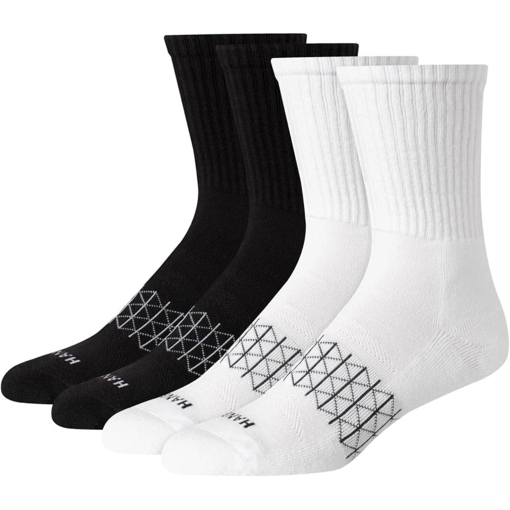 imageHanes mens Absolute Active Cushioned Crew Socks Moisture Wicking Socks Seamless Toe 4packWhiteBlack