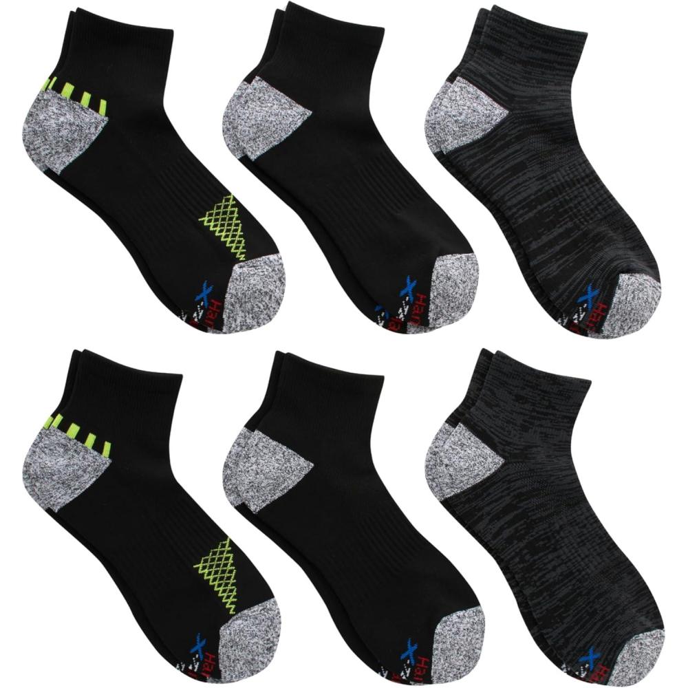 imageHanes mens Moves Performance Socks Moisturewicking Ankle ampamp Lowcut Socks Breathable Mesh Panels 6packBlack Assortment