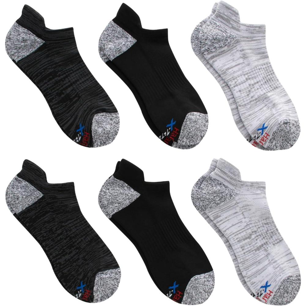 imageHanes mens Moves Performance Socks Moisturewicking Ankle ampamp Lowcut Socks Breathable Mesh Panels 6packBlackGreyWhite