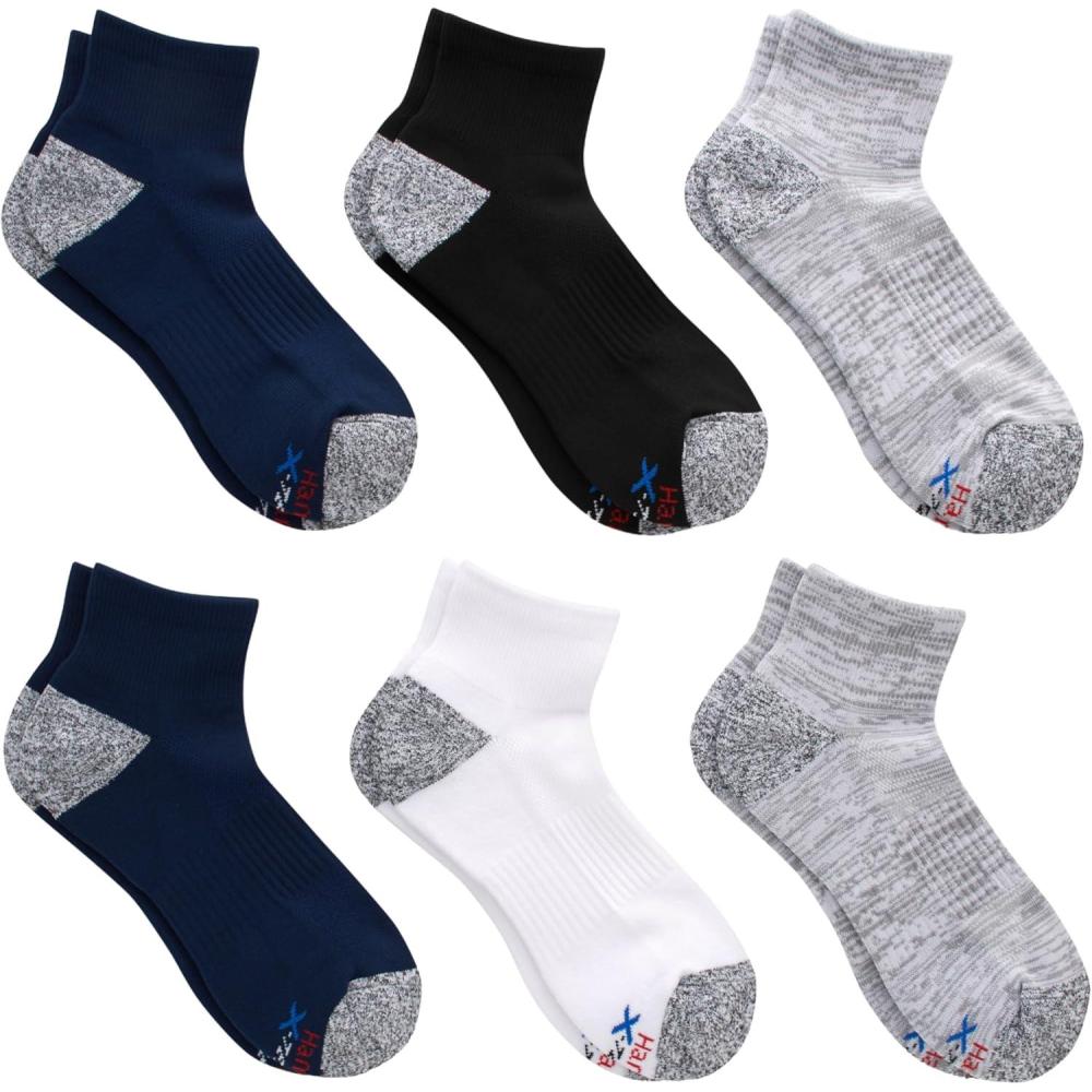imageHanes mens Moves Performance Socks Moisturewicking Ankle ampamp Lowcut Socks Breathable Mesh Panels 6packBlackWhiteGrey
