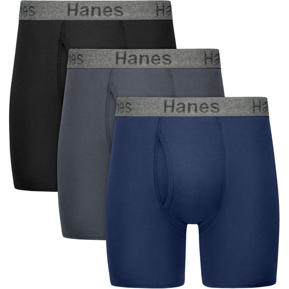 imageHanes mens Stay Dry Pouch Boxer Briefs Performance Stretch Boxer Brief With Leak Protection 3packBlack Grey Navy Blue
