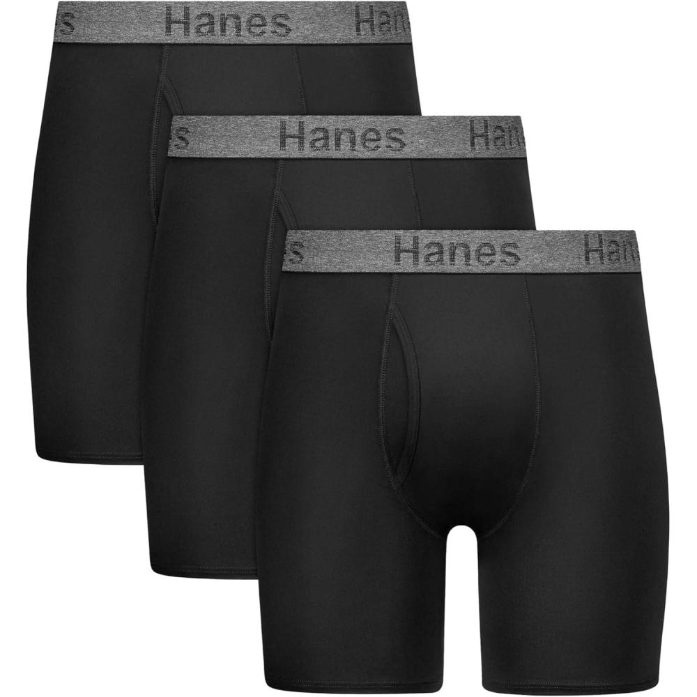 imageHanes mens Stay Dry Pouch Boxer Briefs Performance Stretch Boxer Brief With Leak Protection 3packBlack