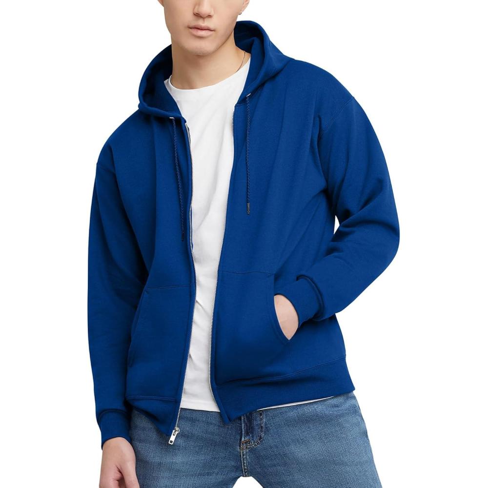 imageHanes mens Zipup Hoodie Ecosmart Fleece Fullzip Hoodie for Men Hooded SweatshirtDeep Royal