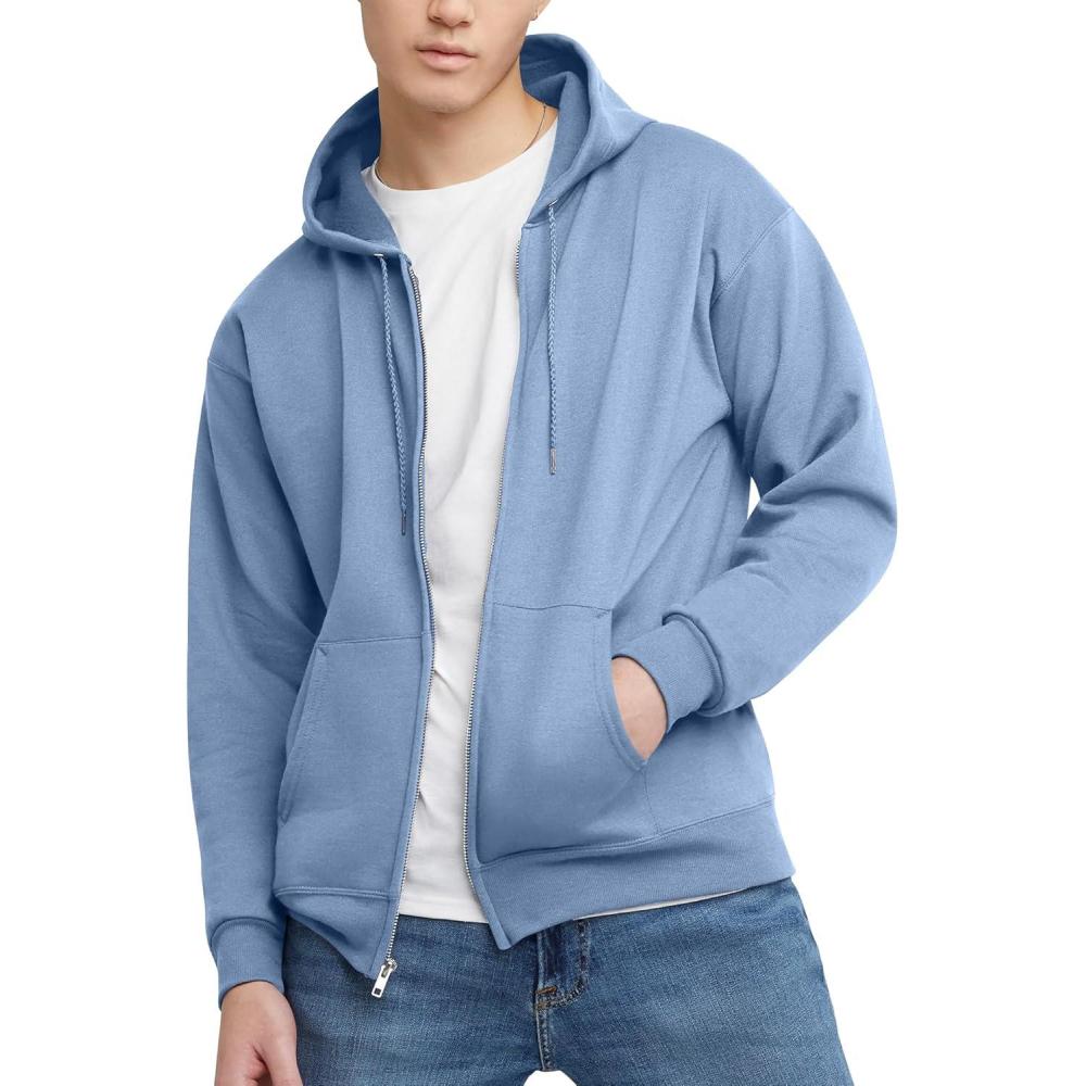 imageHanes mens Zipup Hoodie Ecosmart Fleece Fullzip Hoodie for Men Hooded SweatshirtLight Blue