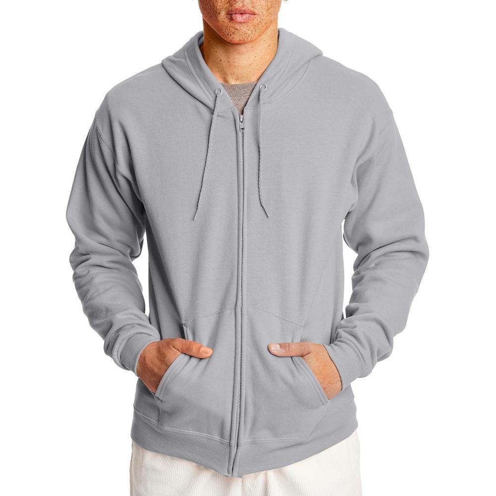 imageHanes mens Zipup Hoodie Ecosmart Fleece Fullzip Hoodie for Men Hooded SweatshirtLight Steel