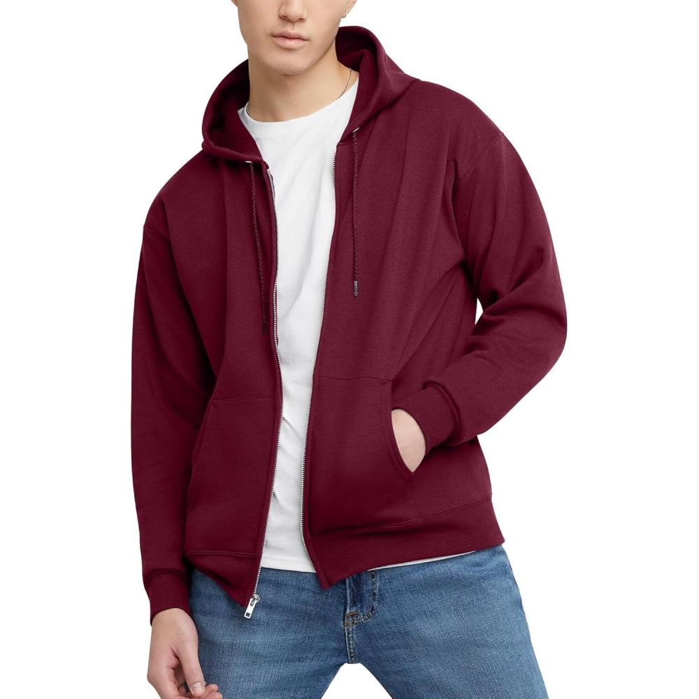 imageHanes mens Zipup Hoodie Ecosmart Fleece Fullzip Hoodie for Men Hooded SweatshirtMaroon