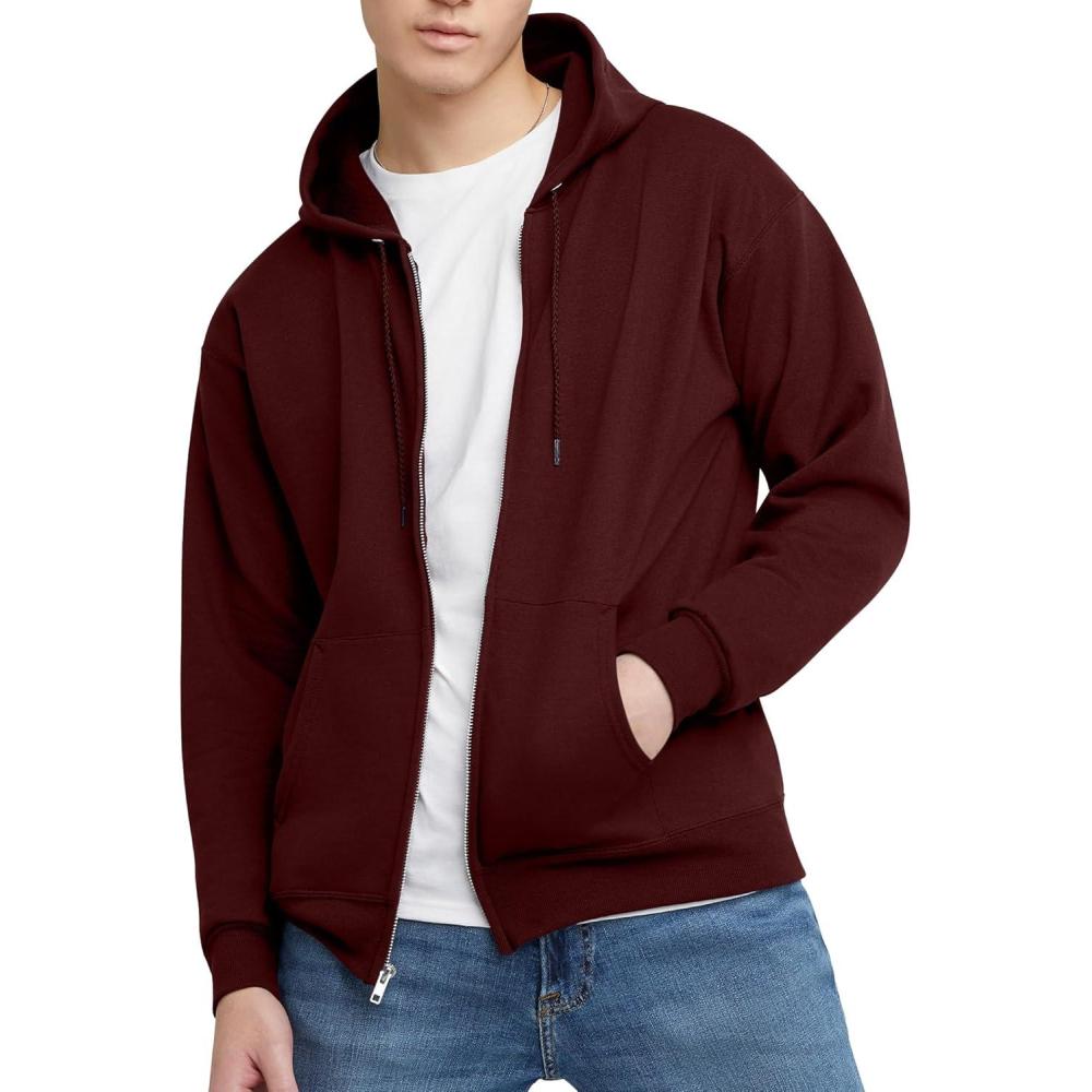 imageHanes mens Zipup Hoodie Ecosmart Fleece Fullzip Hoodie for Men Hooded SweatshirtMulled Berry