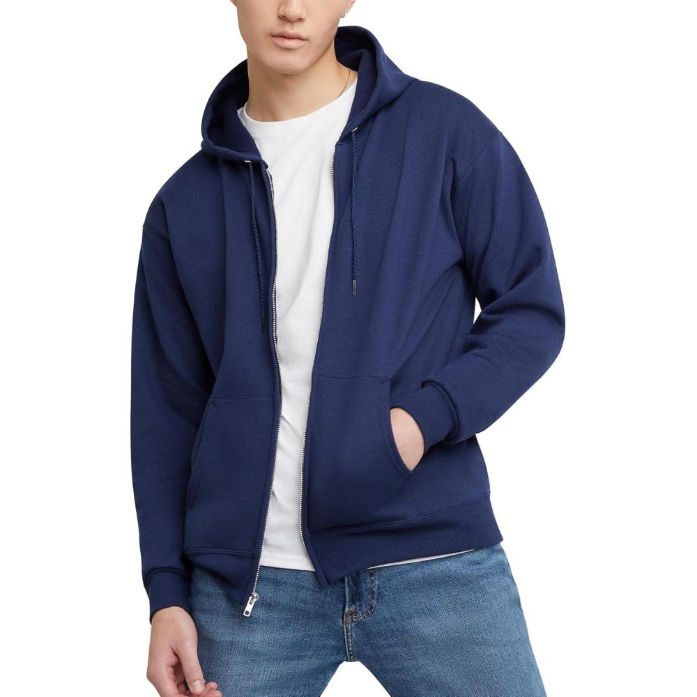 imageHanes mens Zipup Hoodie Ecosmart Fleece Fullzip Hoodie for Men Hooded SweatshirtNavy
