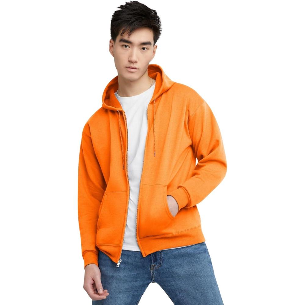 imageHanes mens Zipup Hoodie Ecosmart Fleece Fullzip Hoodie for Men Hooded SweatshirtSafety Orange