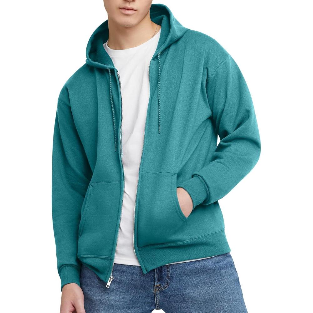 imageHanes mens Zipup Hoodie Ecosmart Fleece Fullzip Hoodie for Men Hooded SweatshirtSpanish Moss