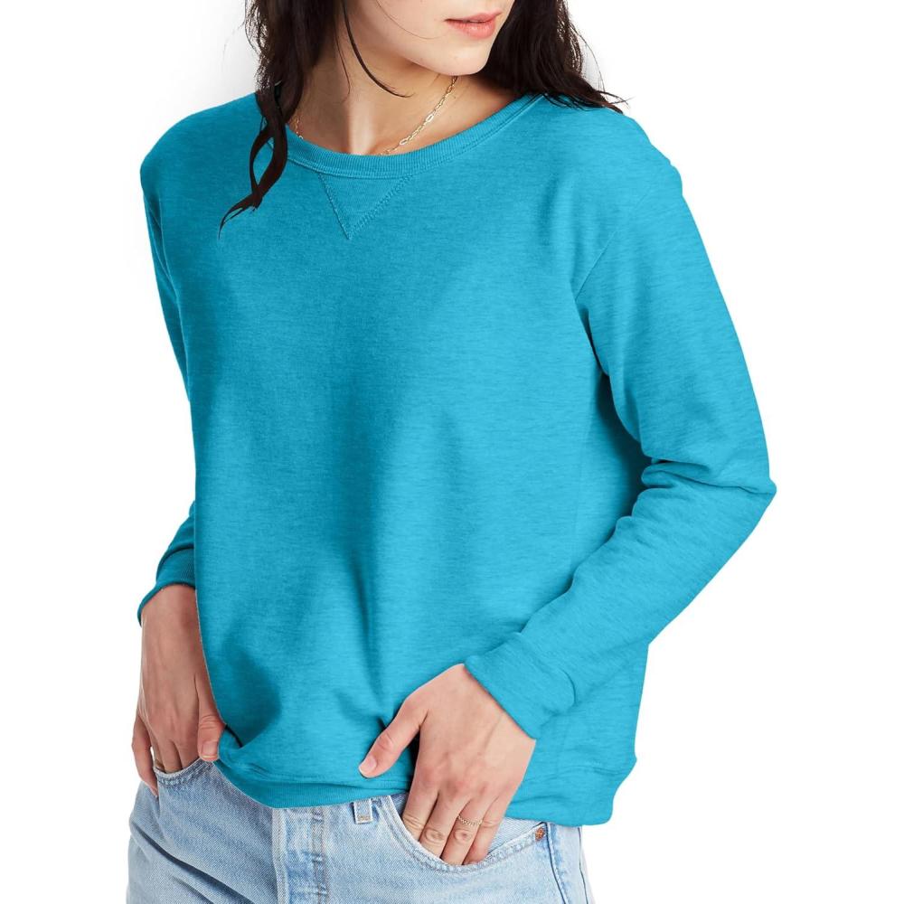 imageHanes womens Crewneck Sweatshirt Ecosmart Fleece Pullover With Vnotch Sweatshirt for WomenBold Blue Heather