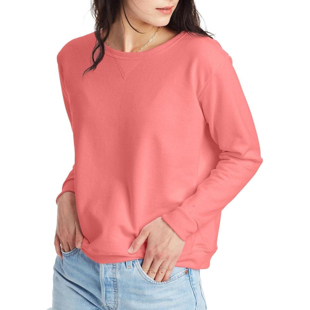 imageHanes womens Crewneck Sweatshirt Ecosmart Fleece Pullover With Vnotch Sweatshirt for WomenCharisma Coral