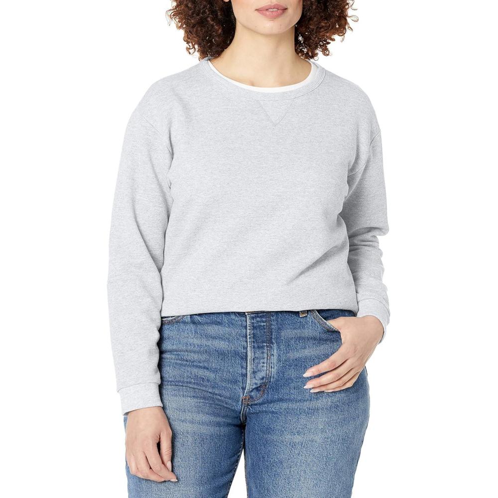 imageHanes womens Crewneck Sweatshirt Ecosmart Fleece Pullover With Vnotch Sweatshirt for WomenLight Steel