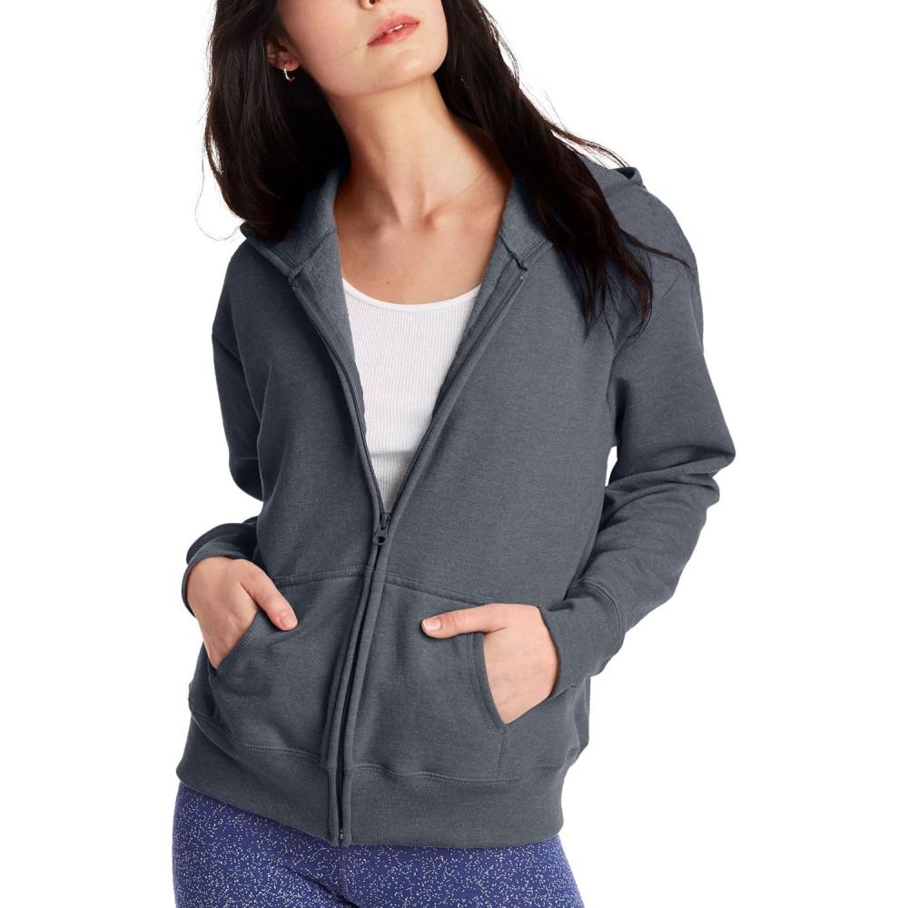 imageHanes womens Ecosmart Full Zip Fleece HoodieSlate Heather