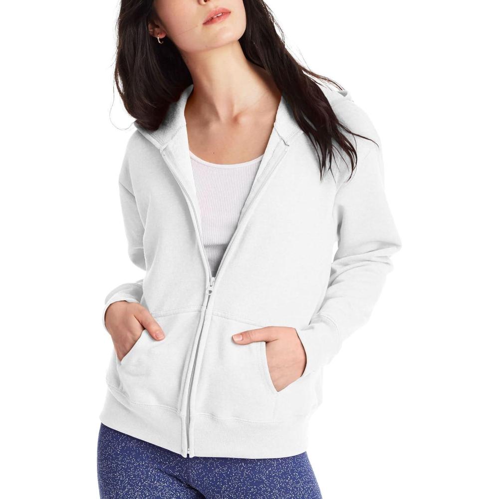 imageHanes womens Ecosmart Full Zip Fleece HoodieWhite