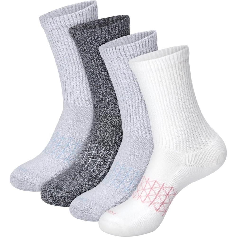 imageHanes womens Nonbinding Crew Socks Absolute Wellness Nonrestrictive Cushioned Socks for Women 4packBlackGreyWhite